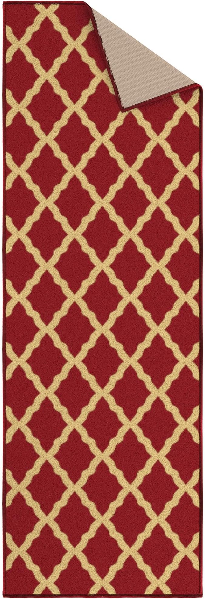 Machine Washable Elegant Trellis Design Non-Slip Rubberback 2x5 Traditional Runner Rug for Hallway, Kitchen, Bedroom, Entryway, 20" x 59", Red