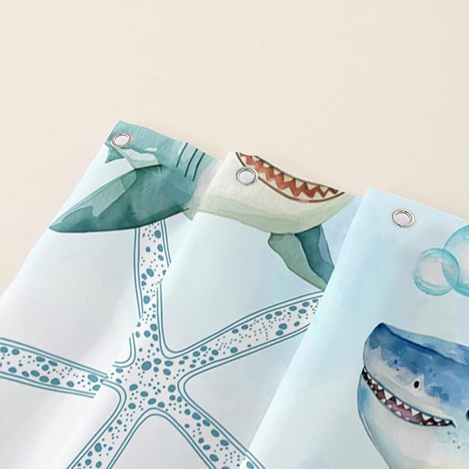 AILONEN Shark Shower Curtain for Bathroom, Cute Shark Bathroom Curtain,Blue Tie Dye Ocean Theme Bath Curtain 60" W*72" H Polyester Waterproof Children Boys Bathroom Curtain with 12 Hooks