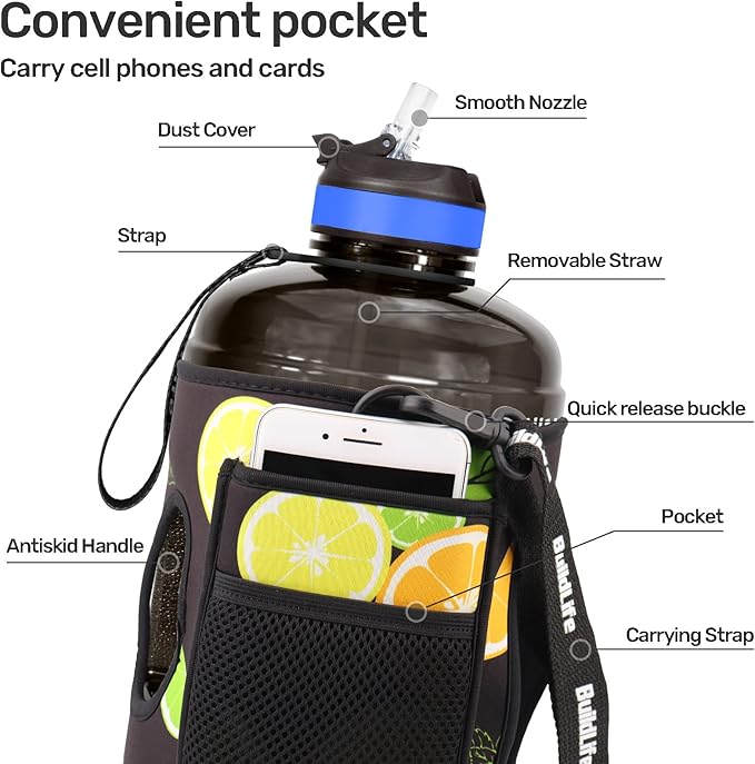 QuiFit Motivational Gallon Water Bottle - with Straw & Time Marker BPA Free Large Reusable Sport Water Jug with Handle for Fitness Outdoor Enthusiasts Leak-Proof