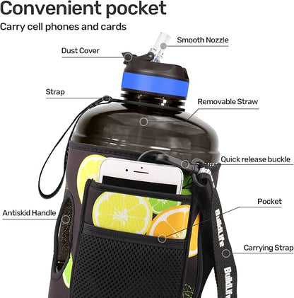 QuiFit Motivational Gallon Water Bottle - with Straw & Time Marker BPA Free Large Reusable Sport Water Jug with Handle for Fitness Outdoor Enthusiasts Leak-Proof