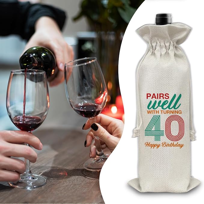 40th Birthday Gifts Wine Bag Congratulations Gifts for Women Men Parents Mom Dad Anniversary Favors 1984 with Time Information Wine Gift Bag