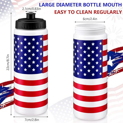 Honeydak Sports Squeeze Water Bottles Patriotic Water Bottles 20oz American Flag Water Bottles with Pull Top Cap Reusable Plastic Water Bottles for Fitness Camping Sports Outdoor Activity Gym
