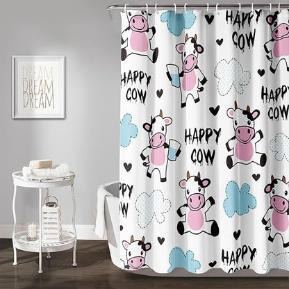 AILONEN Cute Cow Shower Curtain for Bathroom, Kids Children Cow Print Bathroom Curtain,Happy Cow Bath Curtain 72" W*84" H Polyester Waterproof Bathroom Curtain with 12 Hooks