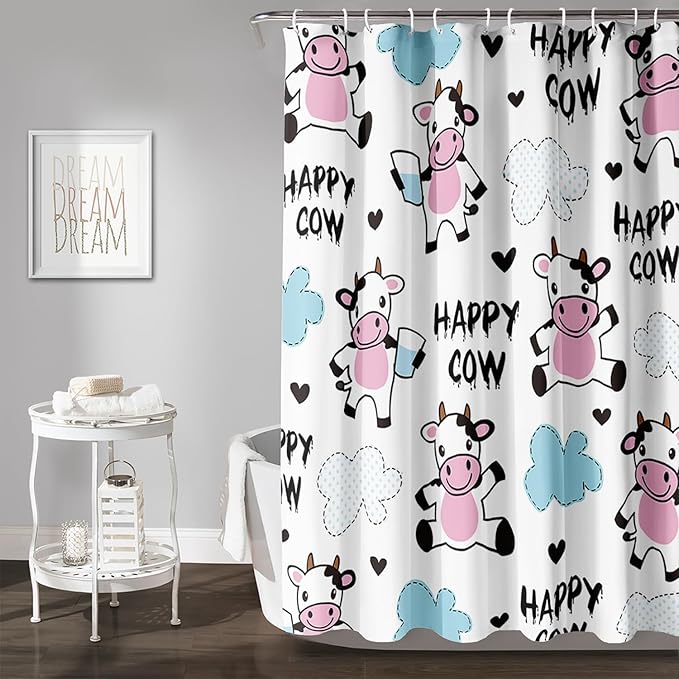 AILONEN Cute Cow Shower Curtain for Bathroom, Kids Children Cow Print Bathroom Curtain,Happy Cow Bath Curtain 60" W*72" H Polyester Waterproof Bathroom Curtain with 12 Hooks