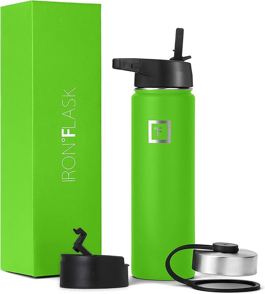 Iron Flask Sports Water Bottle - 22 Oz, 3 Lids (Straw Lid), Vacuum Insulated Stainless Steel, Hot Cold, Modern Double Walled, Simple Thermo Mug, Hydro Metal Canteen (Kiwi Green)