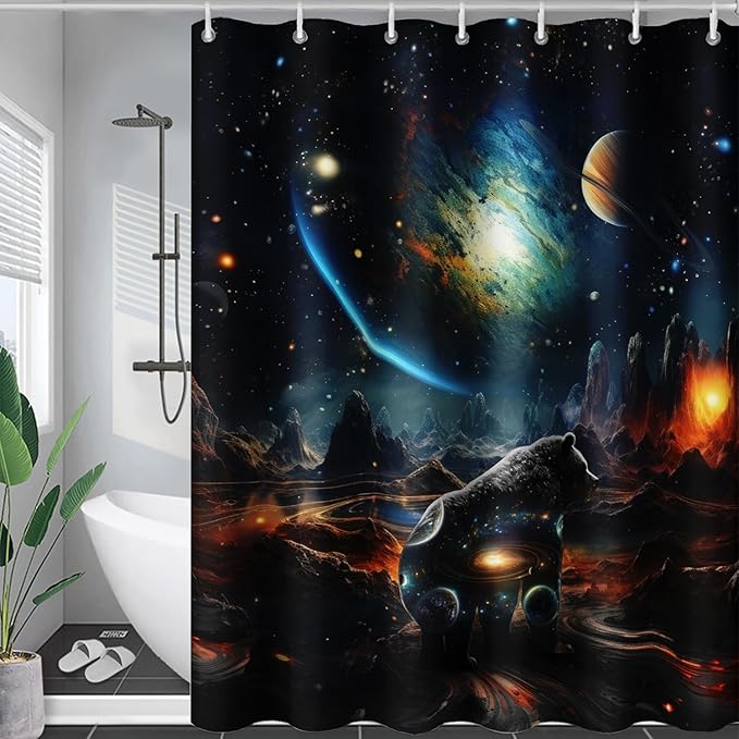 AILONEN Leopard Shower Curtain for Bathroom, Black Panther Bathroom Curtain,Galaxy Starry Planet Space Bath Curtain 72" W*78" H Polyester Waterproof Wildlife Bathroom Curtain with 12 Hooks