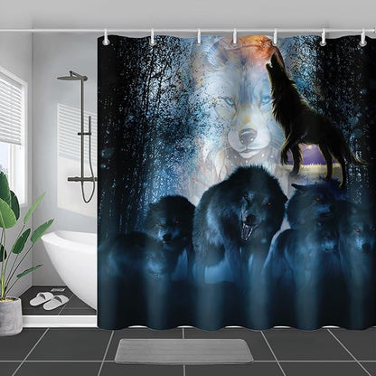 AILONEN Boys Wolf Shower Curtain for Bathroom Decor,3D Howling Wolf Ferocious Wolf Wildlife Decor Bath Curtain 72" W*96" H Polyester Fabric Waterproof Bathroom Curtain with 12 Hooks