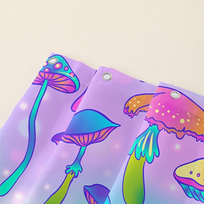 AILONEN Mushroom Shower Curtain for Bathroom,Blue Purple Mushroom Bath Curtain,Cute Cartoon Magic Fungus Decor Bathroom Curtain with 12 Plastic Hooks, 36" W x 72" H