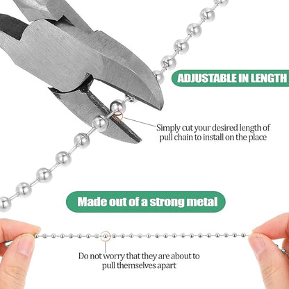 3 Pack Pull Chain String Extension Ceiling Fan Pull Chain Stainless Steel Switch Chain Extender wif Connector, for Ceiling Fan Light Fixture Light Bulb,1 Meter Length(Silver)