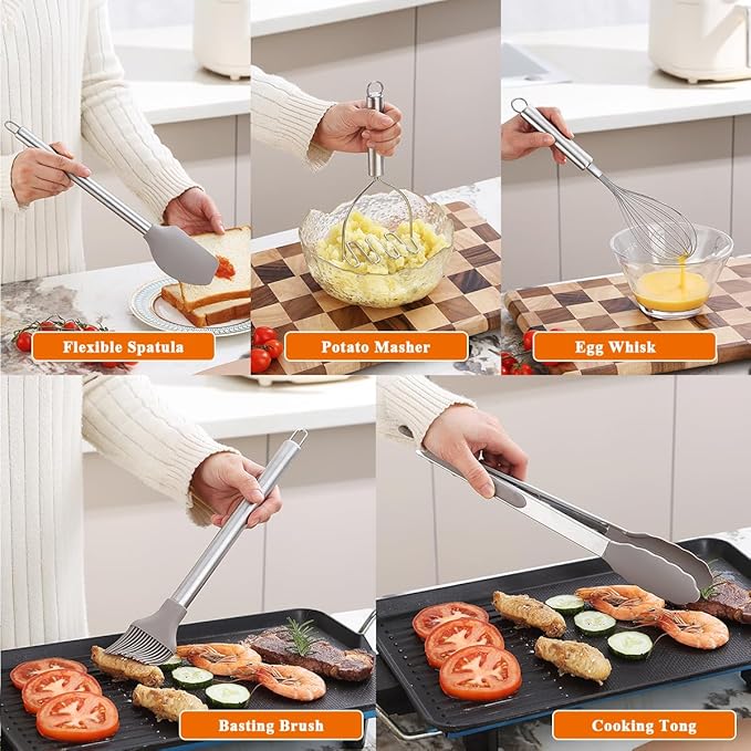 Kitchen Utensils Set, Kyraton 38 Piece Silicone kitchen Cooking Utensils Set with Utensil Rack, Spoon Spatula Set, Non-Stick kitchen Gadgets, Dishwasher Safe