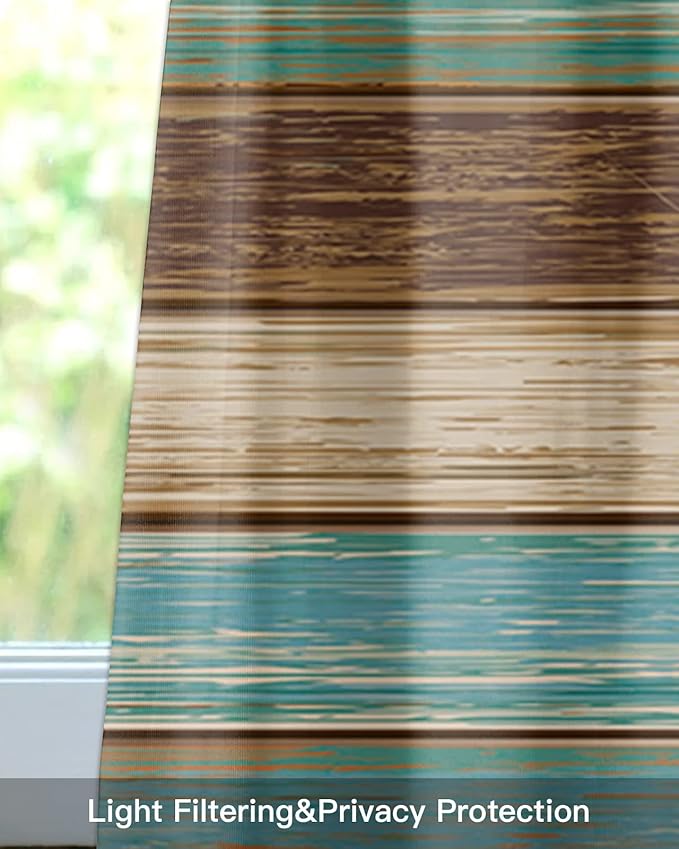 Farmhouse Kitchen Curtains Valances for Windows Teal Turquoise Green Brown Country Rod Pocket Window Treatment for Kitchen /Living Room/Bedroom/ Bathroom,42" X 18" -1 Panel, Retro Rustic Barn Wood