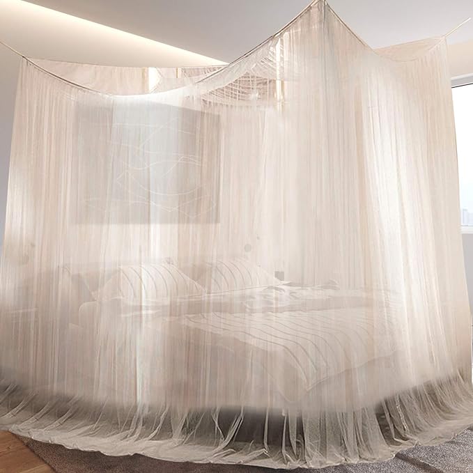 AIFUSI Mosquito Net, King Size Four Corner Post Curtains Bed Canopy for Single to Fits All Cribs and Beds for Adult Bedroom, Kids Rooms, Baby Bassinet, Garden, Camping（White）