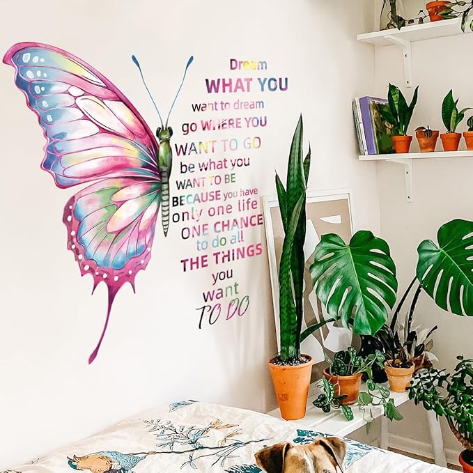 Inspirational Butterfly Wall Decal - Dream Big, Live Boldly - 90cm x 30cm