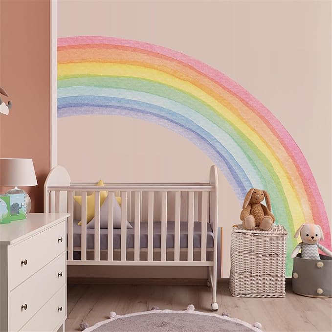 Waterproof Removable Vinyl Huge Rainbow Wall Decal Sticker for Nursery Kidsroom School Classroom Livingroom Bedroom Bathroom Decorations Art Kids Graduation Boho Cute Decals