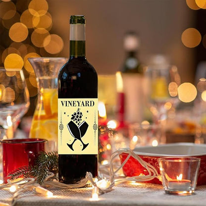 24pcs Wine Bottle Label VINEYARD Decorations Waterproof Wraps Sticker 3.75x3.4 In for wine Bottle Women Men Party Supply,