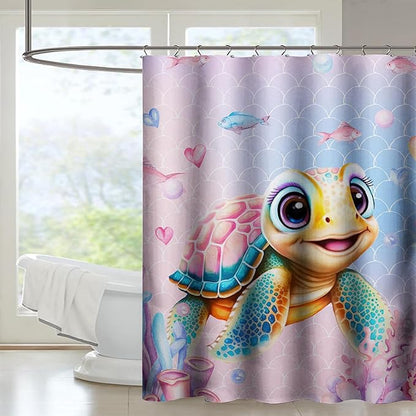 AILONEN Kawaii Sea Turtle Shower Curtain,Tie Die Turtle Bath Curtain Cloth Fabric Bathroom 72" W*96" H Inch,12 Pack Hooks for Kids Child,Watercolor Scale Bathroom Curtain