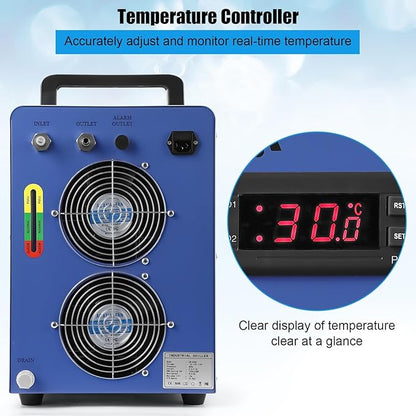 6L Dual Industrial Water Chiller 0.9hp 2.6gpm Water Cooling System CW-5200 Water Cooler w 2 Inlets & Outlets to Chill Two 60W 70W 80W 90W 100W 120W 150W CO2 Laser Engraving Machines
