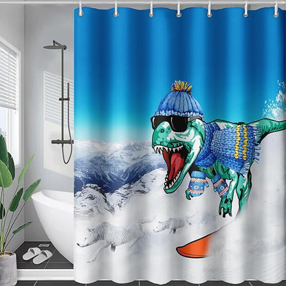 AILONEN Dinosaur Shower Curtain for Boys,Snow Wolf Shower Curtain, 72" W*84" H Waterproof Dino and Wolf Animals Themed Decor Bathroom with Grommets and Hooks