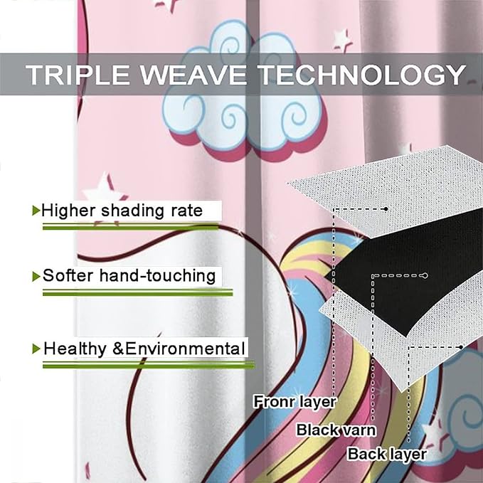 Unicorn Curtain for Kids Bedroom,Pink Cartoon Rainbow Darkening Curtains Decor Sliding Curtains Decorative Curtains for Girls Boys Baby Room,Living Room Decoration 42x54inch