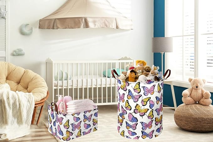 Kids Laundry Hamper,Girls Hamper, Butterfly Laundry Basket,Collapsible Baby Storage Baskets for Girls Room Decor,Nursery Hamper,Bedroom,Toy Organizer, Gift (Butterfly) …