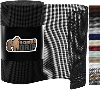 Gorilla Grip powerGRIP Drawer Shelf and Cabinet Liner, Thick Strong Hold, Non-Adhesive Liners Protect Kitchen Cabinets and Cupboard, Bathroom Drawers, Easy Install, Breathable Mat, 12" x10', Black