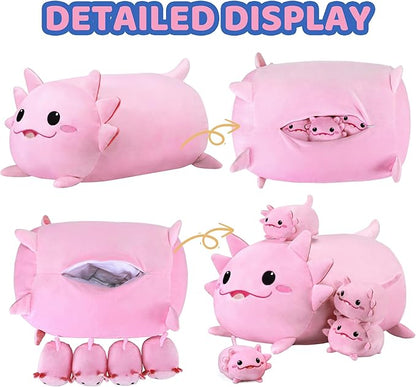 Axolotl Plush Cute Axolotl Stuffed Animal with 4 Baby Soft Pillow Valentine's Day, Birthday Gift for Girls Boys Kids Decor