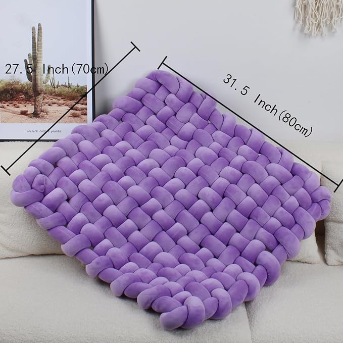 XHJRI Thickened Braided Knot Seat Mat, Knotted Floor Decorative Cushion, Handmade Baby Infant Playing Pad Nursery Rug (27.5 * 31.5 Inch,Dark Purple)