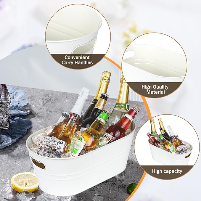 4Pcs Galvanized Bucket Galvanized Tub Ice Bucket 3 Gallon Beverage Tub Metal Beverage Buckets Ice Buckets for Parties Mimosa Bar Supplies for Beer Champagne Cocktails（White）