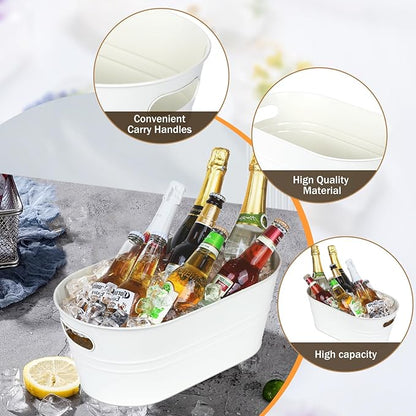 4Pcs Galvanized Bucket Galvanized Tub Ice Bucket 3 Gallon Beverage Tub Metal Beverage Buckets Ice Buckets for Parties Mimosa Bar Supplies for Beer Champagne Cocktails（White）