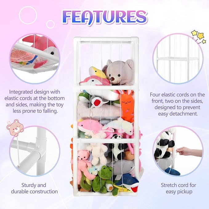 64 Inch Extra-Large Stuffed Animal Storage Zoo Stuffed Animal Holder Space Save Vertical Stuffed Animals Storage PVC with Elastic Band and Net for Playroom Birthday Gift for Bedroom Nursery