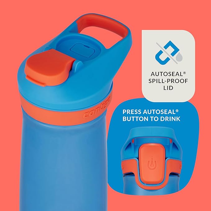Contigo Autoseal Water Bottle, 20 oz, Blue Poppy/Coral