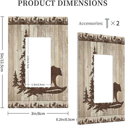 Rustic Wood Bear Forest 1 Gang Rocker Light Switch Plate Vintage Antique Cabin Single Decora Outlet Wall Plate Cover Faceplate Decorative Switchplate GFCI for Farmhouse Bathroom Bedroom Decorate