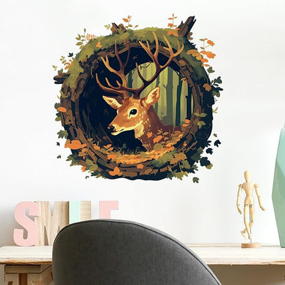 Deer in The Hole Wall Decal Nursery Animal Wall Sticker Removable Peel and Stick Wall Art Decor for Kid Baby Classroom Preschool Living Room Playroom Bedroom School