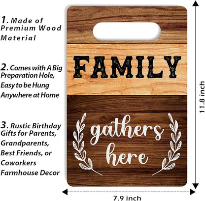 Farmhouse Kitchen Decor, Family Gifts, Kitchen Signs Wall Decor, Kitchen Decorations, Kitchen Door Wall Hanging Decor, Family Gathers Here Wood Sign 8 x 12 Inch