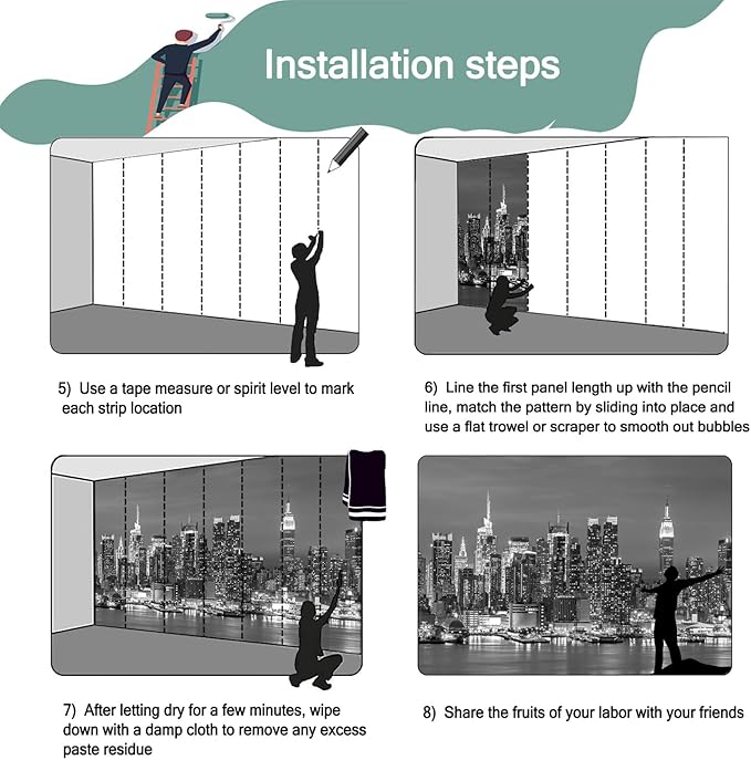 Black and White City Night View Wallpaper for Bathroom Background Wall Decor (Not Peel and Stick)