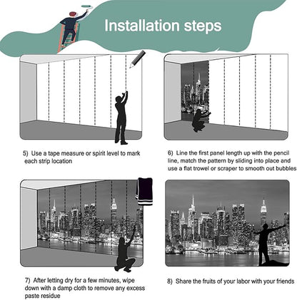 Black and White City Night View Wallpaper for Bathroom Background Wall Decor (Not Peel and Stick)