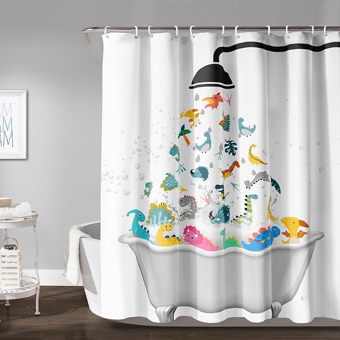 AILONEN Cute Dinosaur Shower Curtain for Kids 36" W*72" H Inch,Funny Dinosaur Animals Playing Water Shower Curtains,12 Pack Hooks Polyester Waterproof Fabric Decor for Bathroom Bathtub Panels