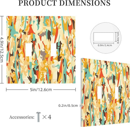 Modern Camouflage Art Double Toggle Light Switch Covers 2 Gang Wall Plate Dual Decorative Switchplate Electrical Faceplate for Bathroom Country Kitchen Bedroom Decor, 4.9" x 5"