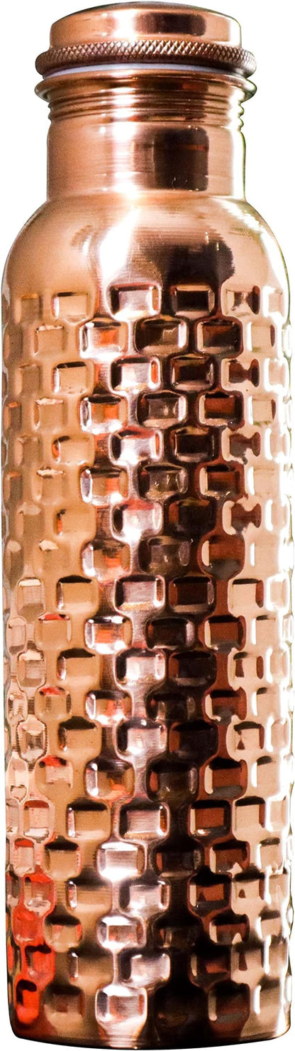 Copper Water Bottle Ayurveda Pure Copper Water Bottle for Drinking 32 oz Antique Black Leak Proof Joint Less Pure Copper Water Bottle with Lid-Purw Water Bottle 950 ML For Gym, Office, Hiking,Travel