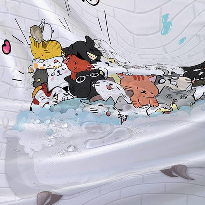 AILONEN Cute Cats Shower Curtain for Kids 72" W*72" H Inch,Kawaii Hilarious Funny Cat Pet Playing Water Shower Curtain,12 Pack Hooks Polyester Waterproof Fabric Decor for Bathroom Bathtub Panels
