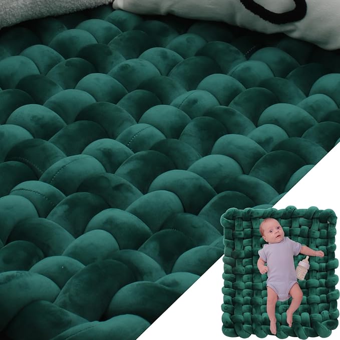 XHJRI Thickened Braided Knot Seat Mat, Knotted Floor Decorative Cushion, Handmade Baby Infant Playing Pad Nursery Rug (27.5 * 31.5 Inch,Dark Green)