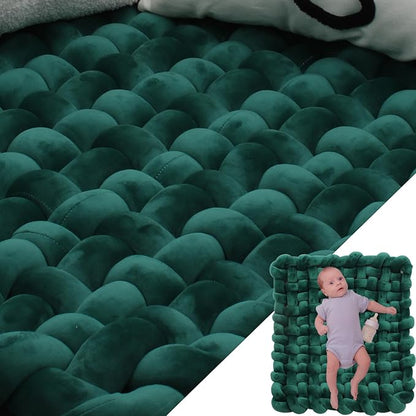 XHJRI Thickened Braided Knot Seat Mat, Knotted Floor Decorative Cushion, Handmade Baby Infant Playing Pad Nursery Rug (27.5 * 31.5 Inch,Dark Green)