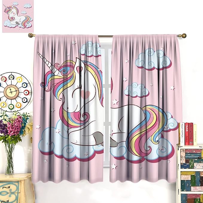 Unicorn Curtain for Kids Bedroom,Pink Cartoon Rainbow Darkening Curtains Decor Sliding Curtains Decorative Curtains for Girls Boys Baby Room,Living Room Decoration 42x54inch
