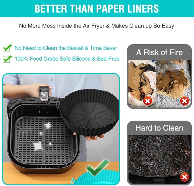 Silicone Air Fryer Liners for Ninja AF101 4QT AF141 5QT AF150 AF161 XL MAX 5.5QT for Ninja Foodi and Most 3-5 Quart Airfryers, Air Fryer Oven Microwave Accessories, Better than Disposable Paper Liner