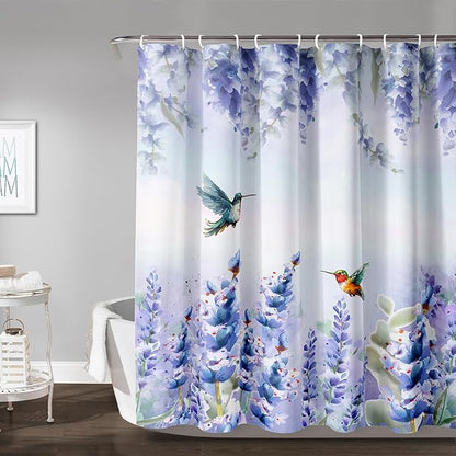 AILONEN Waterproof Floral Shower Curtain for Bathroom,Purple Blue Botanical Wisteria Lavender Flowers Shower Curtain,Watercolor Floral Decor Bathroom Polyester with Grommets and Hooks 48" W*72" H
