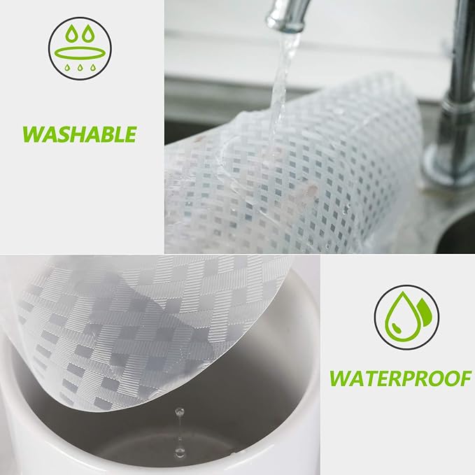 Refrigerator, Freezer, Fridge Shelf Liners and Drawer Mats 11.8 Inch Wide x 157.5 Inch Long, Non Adhesive EVA Plastic Washable Waterproof Pads for Kitchen Cabinet, Pantry Closet, Cupboard, Clear