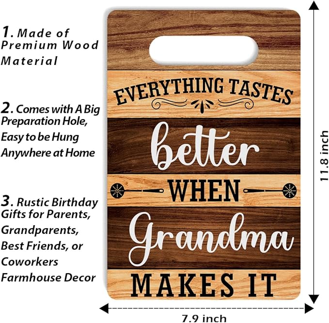 Farmhouse Kitchen Decor, Grandma Gift, Kitchen Signs Wall Decor, Everything Tastes Better When Grandma Makes It Sign, Kitchen Door Wall Hanging Decor, Gifts for Grandma Birthday 8 x 12 Inch
