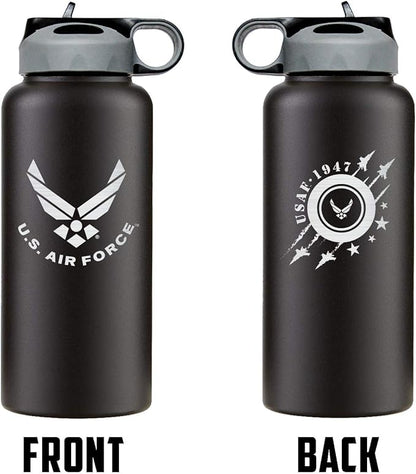 32oz Air Force Stainless Steel Insulated Water Bottle with Engraved USAF Logo - Air Force Gifts for Veterans | Disabled USMC Vet Owned SMALL Business