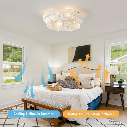 Woven Caged Ceiling Fans with Lights,20 in White Wicker Fandelier, Enclosed Boho Fan with Light for Bedroom Kitchen Living Room