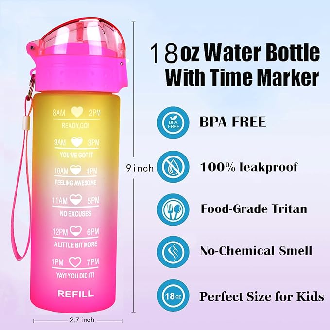 XACIOA Water Bottle with Straw,18oz Plastic Cup with Motivational Time Marker,1L Tritan Sport Lightweight Leakproof BPA-Free,Wide Mouth Fast Flow Ensure You Have Times to Drink,with Straw & Cup Brush